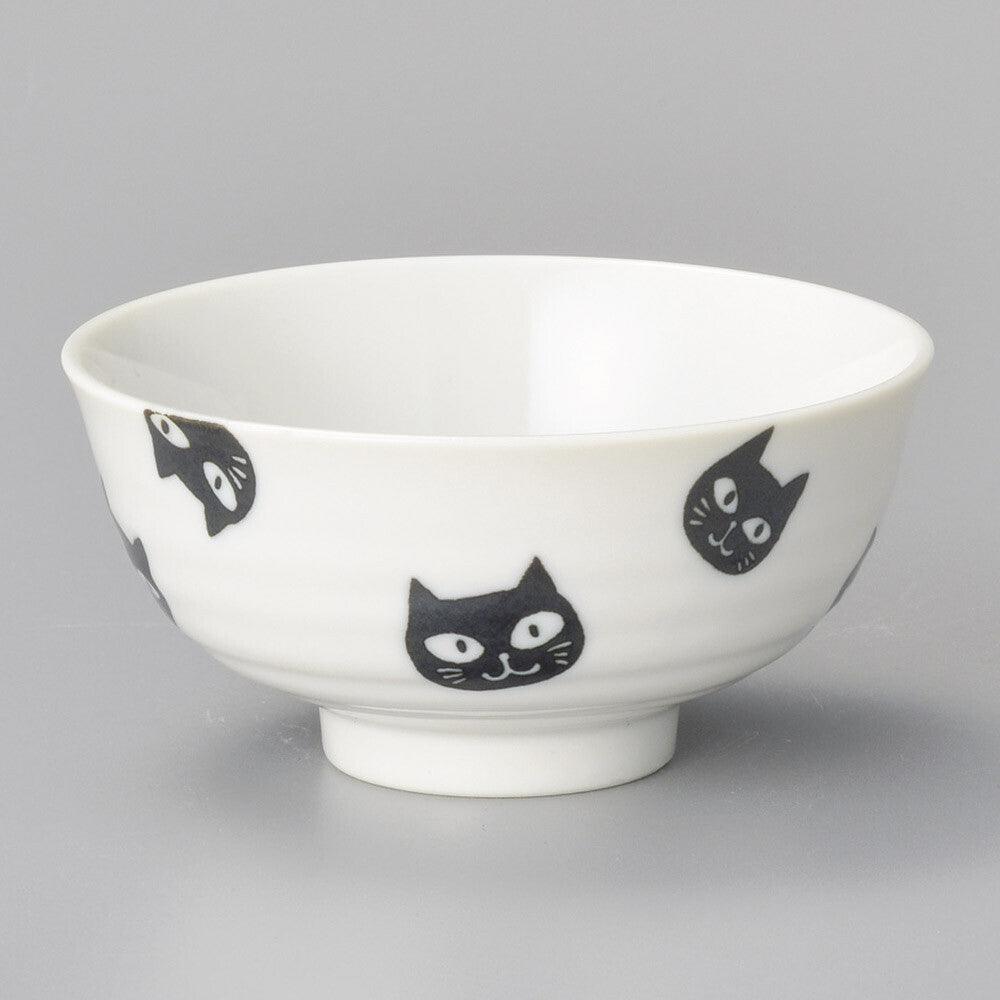 Japanese Mino Ware Black Cat Tea Bowl | Versatile Ceramic Rice Bowl | Cat Lover's Must-Have - P for Pawsome